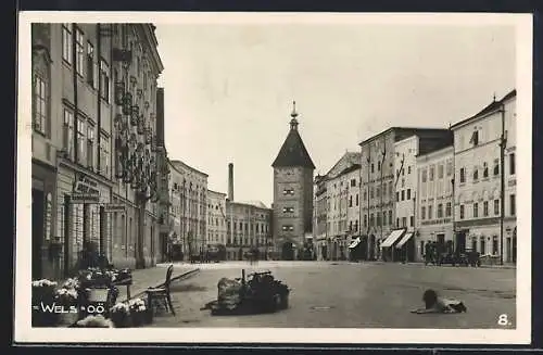 AK Wels, Strassenpartie am Marktplatz