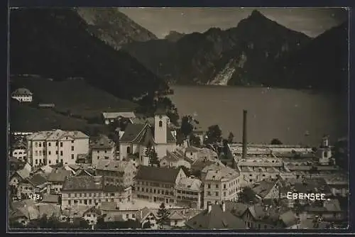 AK Ebensee, Totalansicht mit See und Bergpanorama aus der Vogelschau