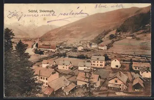 AK Selztal /Steiermark, Totalansicht mit Bahnbrücke und Fluss aus der Vogelschau
