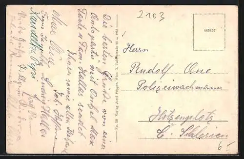 AK Lang Enzersdorf /N.-Ö., Totalansicht mit Fernblick aus der Vogelschau