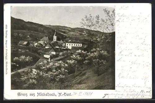 AK Michelbach /N.-Ö., Gesamtansicht mit Landstrasse und Umgebung