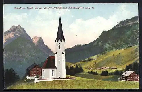 AK Schröcken im Bregenzwerwald, Ortspartie mit Kirche und Künzelspitze