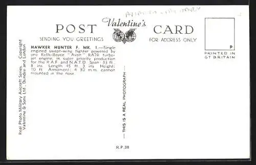 AK Flugzeug Hawker Hunter der Royal Air Force