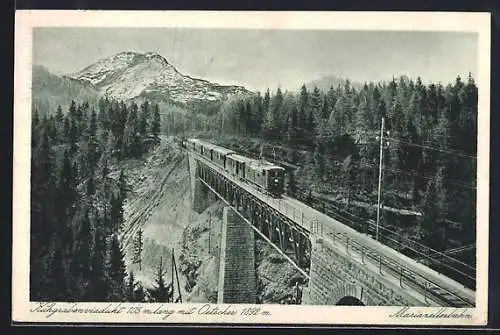 AK Kleinbahn, österreichische Eisenbahn, Mariazellerbahn, Kuhgrabenviadukt mit Oetscher