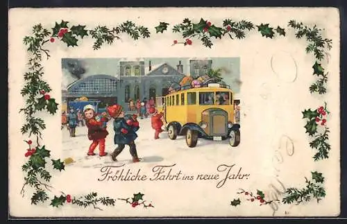 AK Autobus mit Kindern