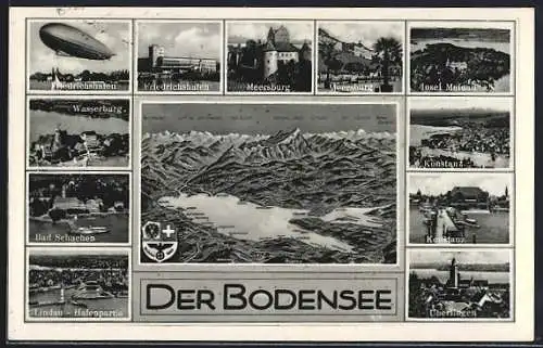 AK Panoramablick auf den Bodensee, Zeppelin, Ansichten von Orten am Bodensee