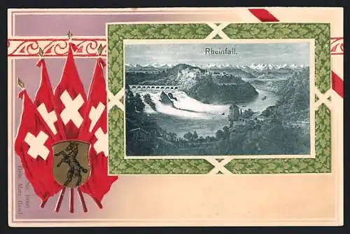 Passepartout-Lithographie Rheinfall, Wasserfall, Wappen