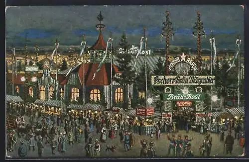 Künstler-AK München, Oktoberfest 1921, Pschorr-Bräu-Festzelt