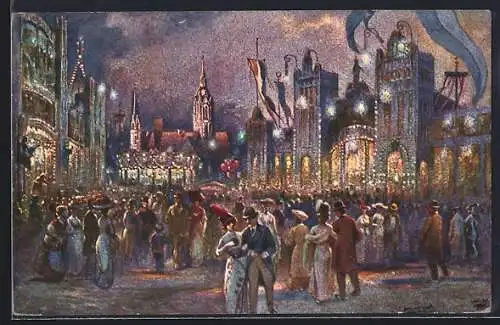 Künstler-AK München, Oktoberfest bei Nacht