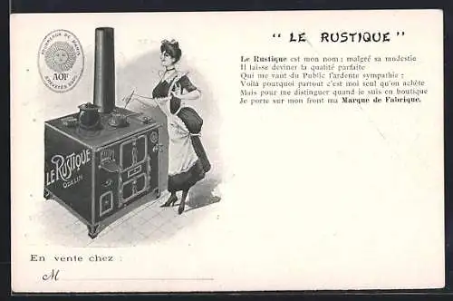 AK Frau kocht am Ofen, Reklame für Le Rustique Odelin