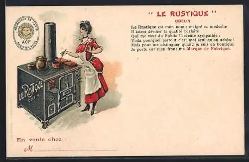 AK Frau kocht am Ofen, Reklame für Le Rustique Odelin