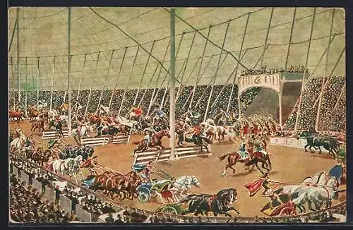 AK Riesen-Circus Krone, der Circus Maxim II, Wagenwettkampf