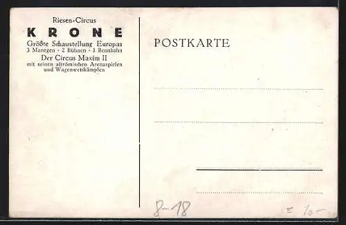 AK Riesen-Circus Krone, der Circus Maxim II, Wagenwettkampf