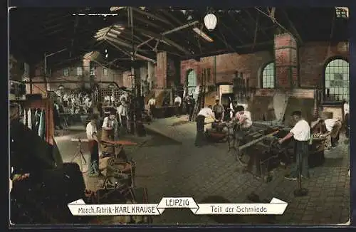 AK Leipzig, Maschinenfabrik Karl Krause, Teil der Schmiede mit Arbeitern
