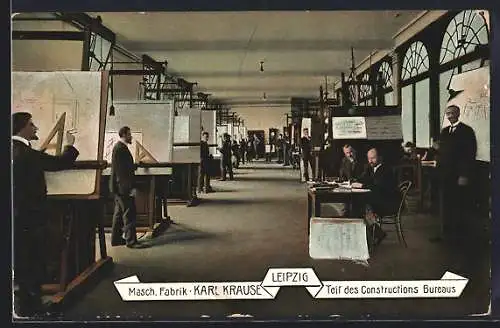 AK Leipzig, Masch. Fabrik Karl Krause, Teil des Constructions Bureaus, technische Zeichner
