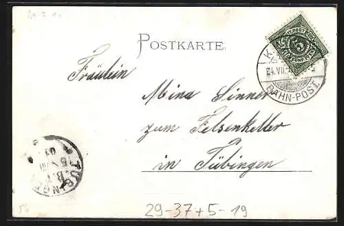 Künstler-AK Lichtenstein / Echaztal, Ortsansicht mit Honauer Thal im Schmuckrahmen
