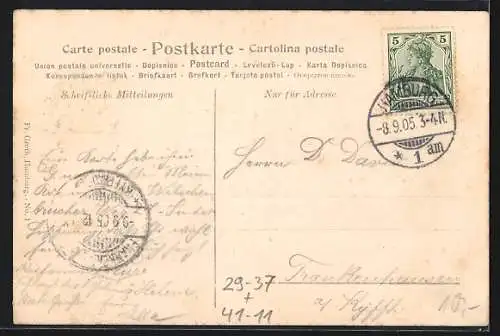 Passepartout-Lithographie Hamburg, Segelschiffhafen, Wappen