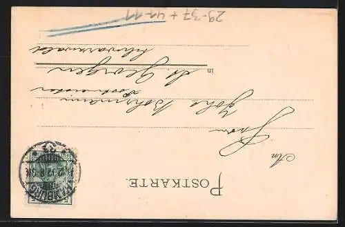 Passepartout-Lithographie Hamburg, Segelschiffhafen, Wappen, Neujahrsgruss