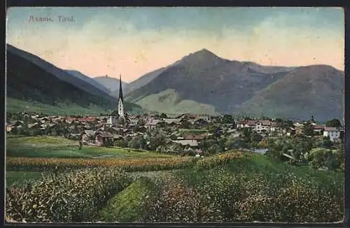 AK Axams /Tirol, Gesamtansicht mit Bergpanorama