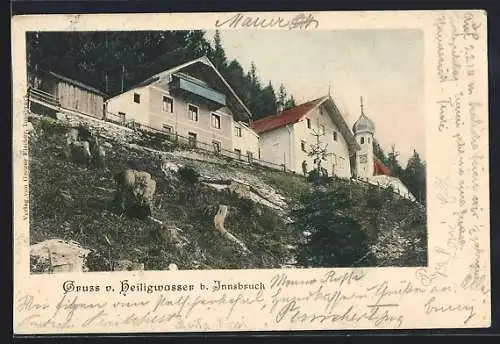 AK Heiligwasser bei Innsbruck, Häuserpanorama mit Kirche