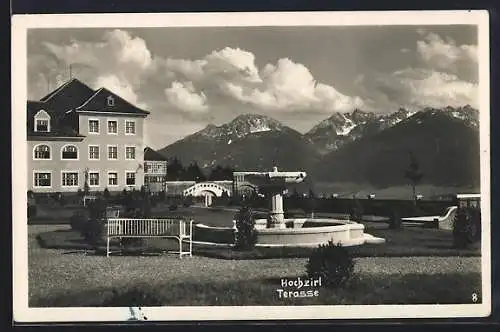 AK Hochzirl, Sanatorium, Terrasse mit Bergpanorama