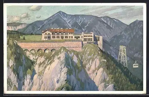 Künstler-AK Reichenau / Rax, Bergstation gegen den Hochschneeberg