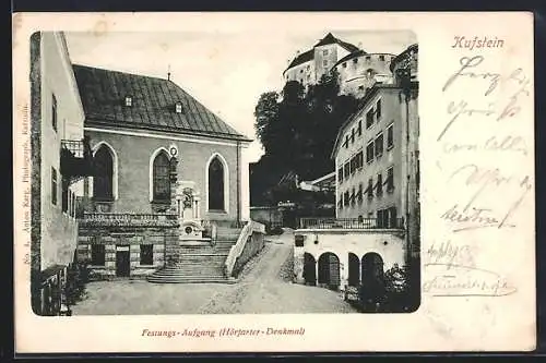 AK Kufstein, Festungs-Aufgang mit Hörfarter Denkmal