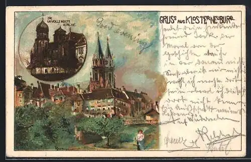 Lithographie Klosterneuburg, Kloster und die unvollendete Kirche