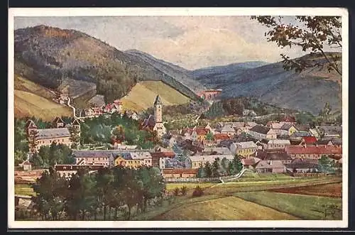 Künstler-AK Aspang /N.-Öst., Idyllische Ortsansicht