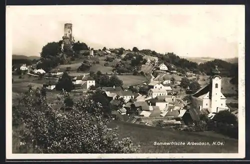 AK Arbesbach, Ortsansicht mit Ruine und Kirche