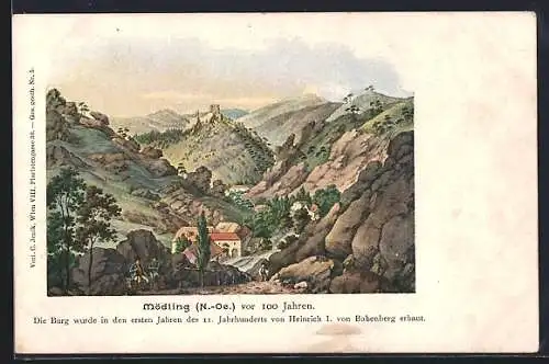 Künstler-AK Mödling /N.-Oe., Blick auf den Ort vor 100 Jahren