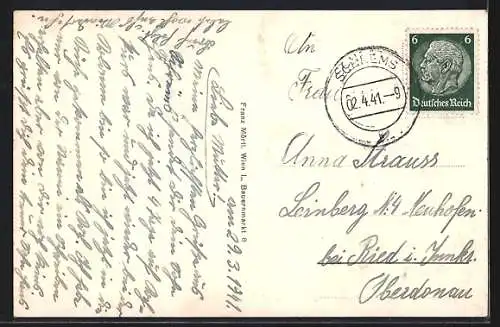 AK Schrems, Hauptplatz m. Sparkasse, Moorbad, Heumühle