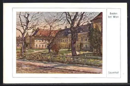 Künstler-AK Baden bei Wien, Mittelstands-Sanatorium Sauerhof
