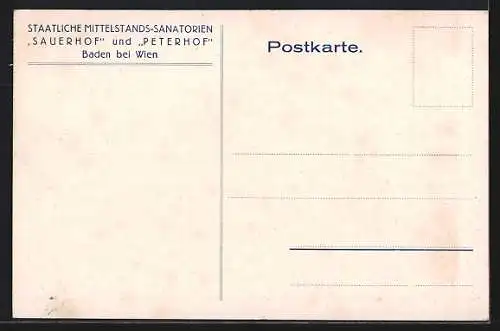 Künstler-AK Baden bei Wien, Mittelstands-Sanatorium Sauerhof