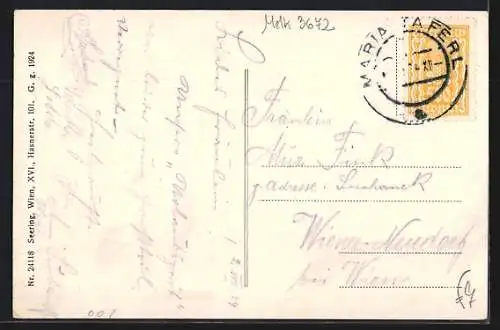 AK Maria-Taferl a. d. Donau, Blick auf die Kirche, Blumen-Passepartout