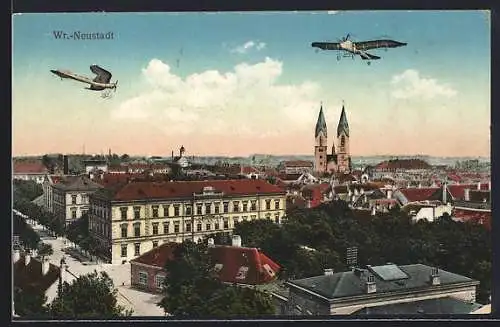 AK Wiener-Neustadt, Flugzeuge über der Stadt