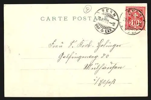 Lithographie Schweiz, Helvetia mit Speer und Schild