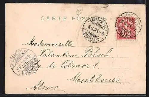 Lithographie Schweiz, Helvetia mit Schweizer Wappen