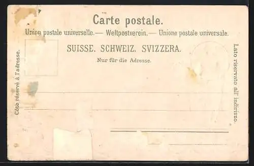 Lithographie Schweiz, Helvetia mit Speer und Schild, Wappen von Vaud, Tessin und Aargau