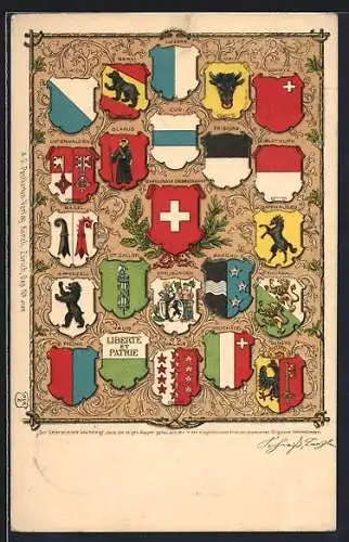 AK Schweiz, Wappen der schweizer Kantone Aargau, Graubünden, Glarus