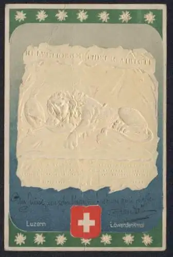 Lithographie Luzern, Löwendenkmal, Wappen