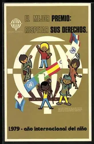 AK Ano international del nino 1979, Kinder mit Weltkugel und Flaggen