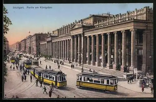 AK Stuttgart, Partie am Königsbau, Strassenbahnen
