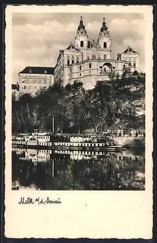 AK Melk a. d. Donau, Kirche mit Dampfer Dürnstein