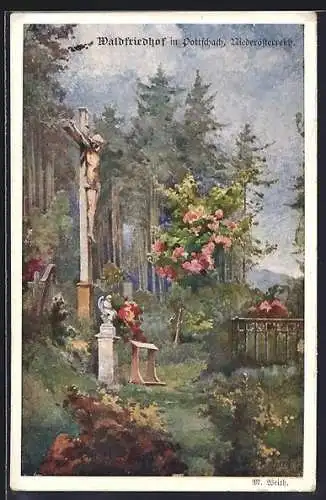 Künstler-AK Pottschach /Niederösterreich, Waldfriedhof