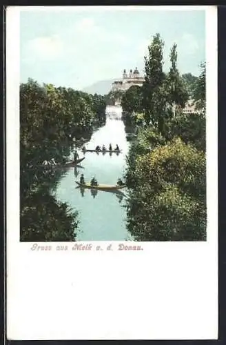 AK Melk a. d. Donau, Uferpartie mit Schloss