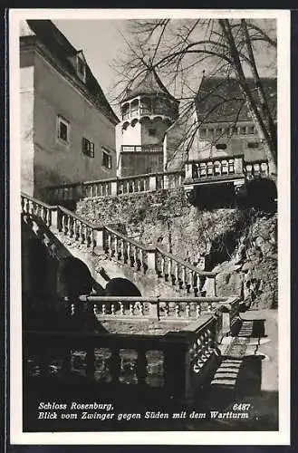 AK Rosenburg, Schloss Rosenburg, Blick vom Zwinger gegen Süden mit dem Wartturm