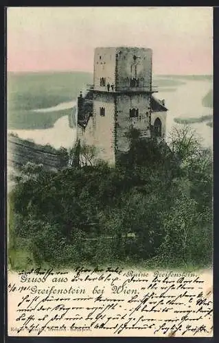 AK Greifenstein, Ruine Greifenstein m. zwei Personen