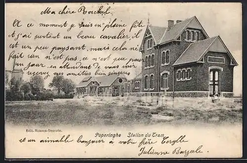 AK Poperinghe, Station du Tram, Bahnhof