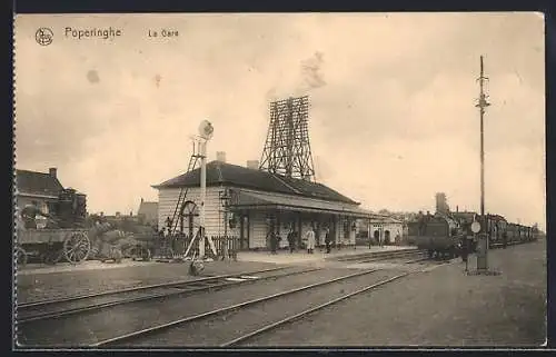 AK Poperinghe, La Gare, Eisenbahn im Bahnhof